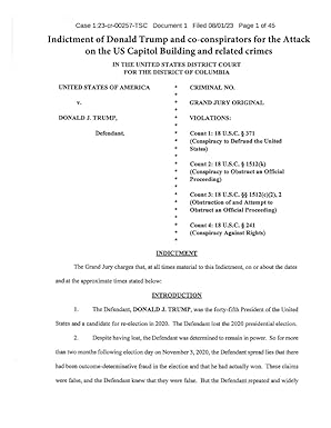 ndictment of Donald Trump and co-conspirators for
the Attack on the US Capitol Building and related
crimes